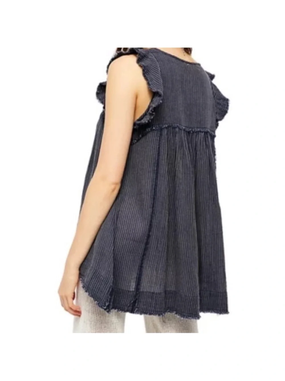 Free People We The Free Blue Ridge Indigo Top Tunic Dress White Blue Stripes Sml